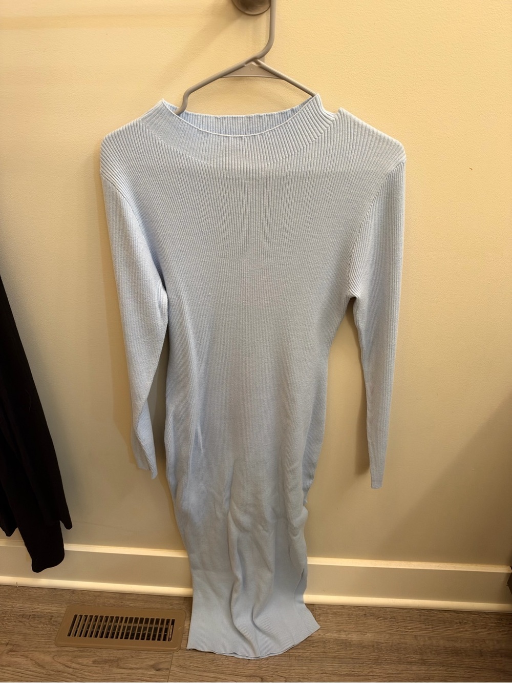 Light Blue Rib-Knit Long Sleeve Women's Dress